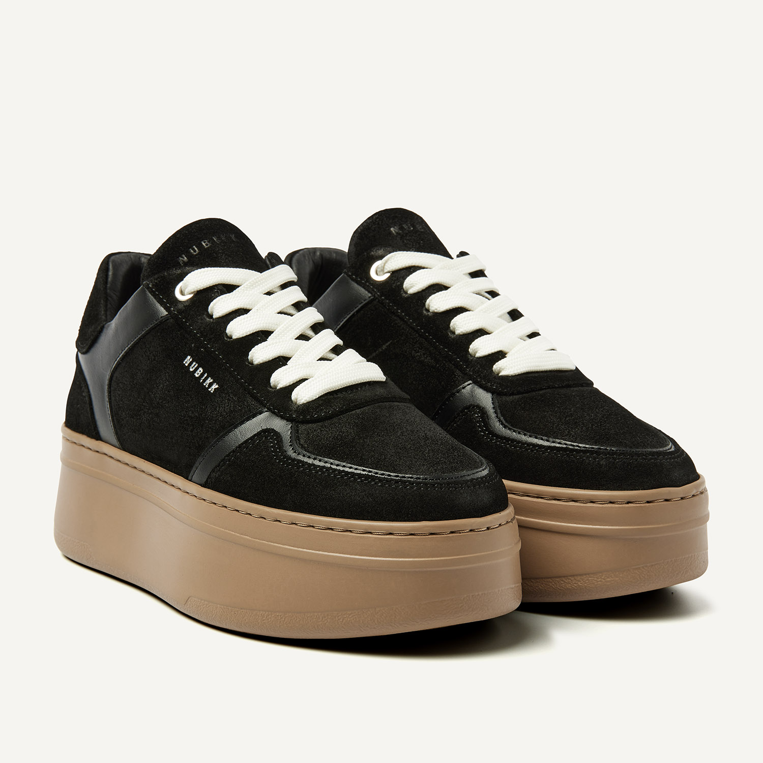 Platform sneaker black suede leather deals