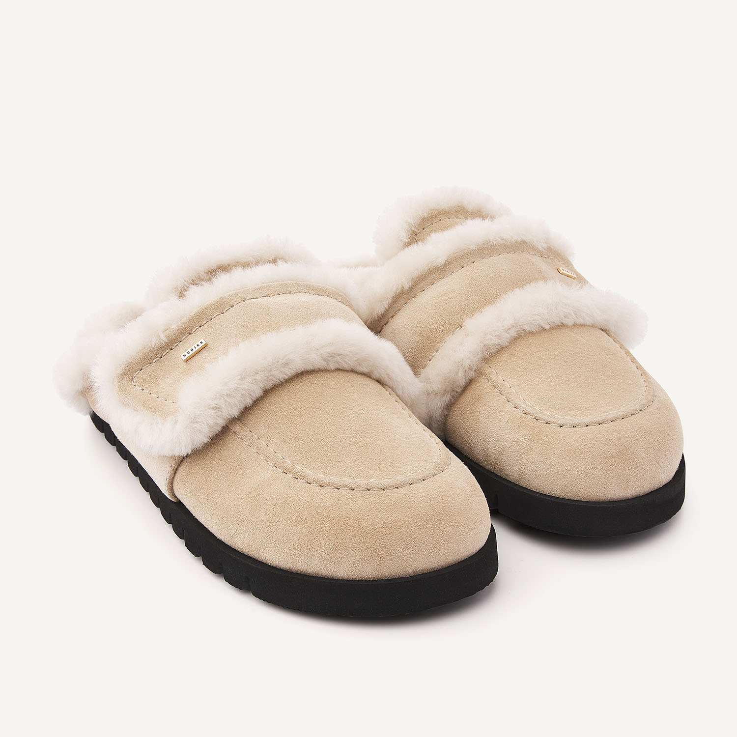 Teddy Furry | Beige Suede Slippers for Women