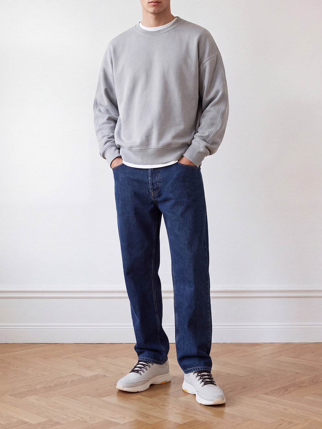 Nero Reese | Hellgraue Leder Sneakers für Herren