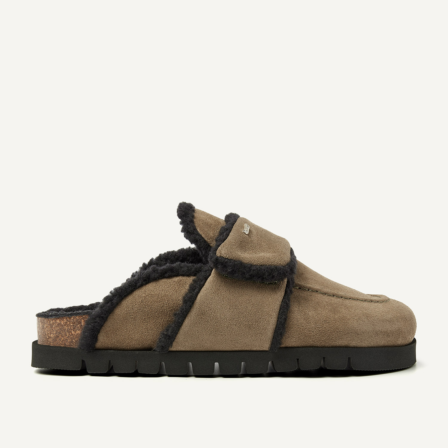 Teddy Fur | Dark Green Suede Slippers for Women