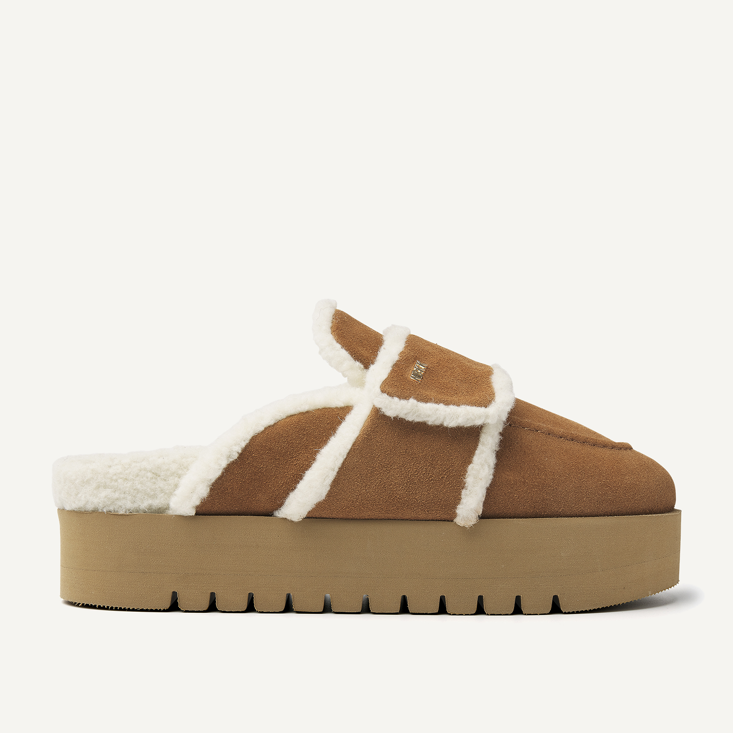 Teddy Chunky Fur | Mules cognac pour femme