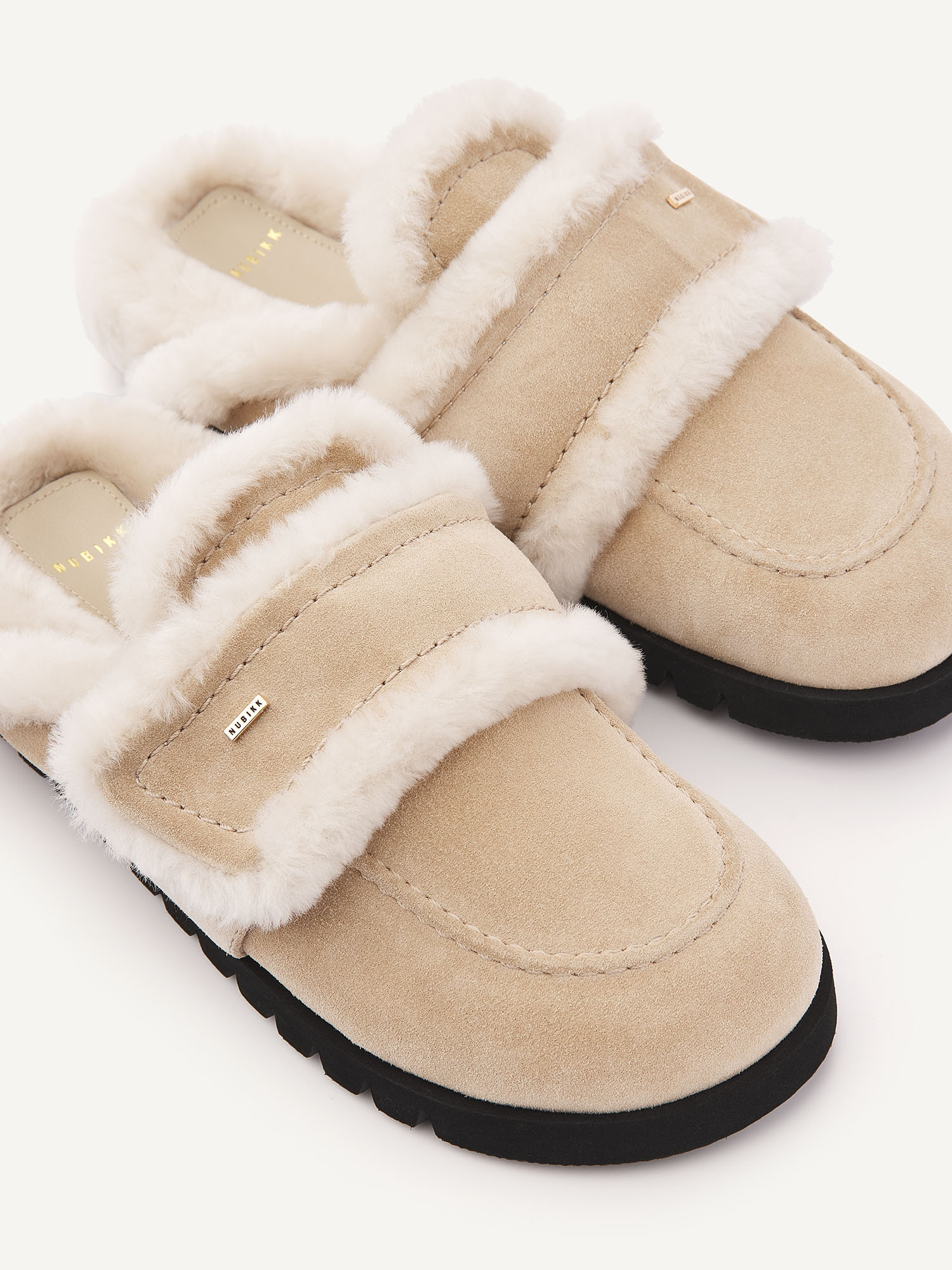 Teddy Furry | Beige Suede Slippers for Women