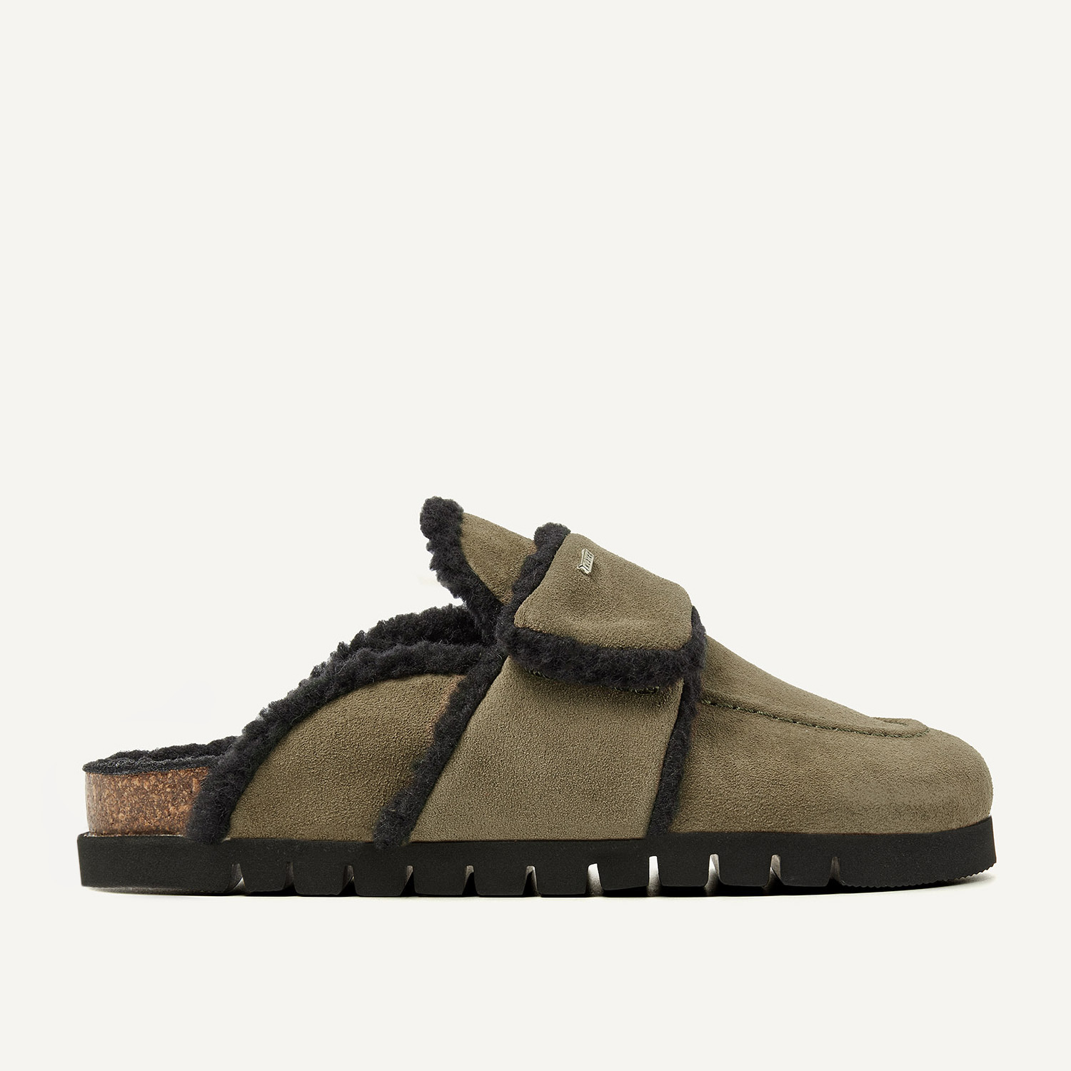 Teddy Fur Dark Green Suede Slippers for Women