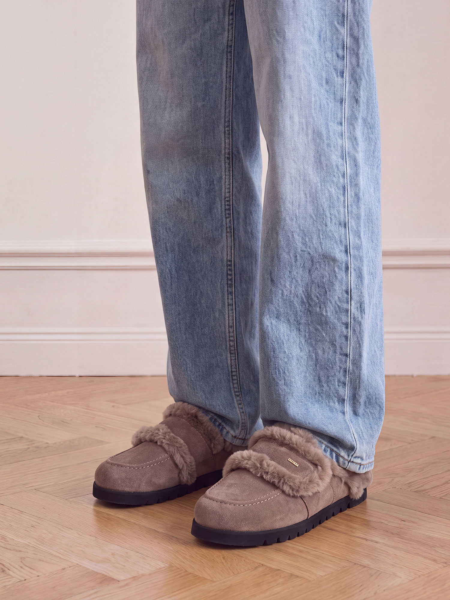 Teddy Furry | Grey Suede Slippers for Women